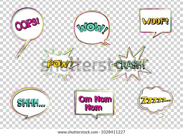 Set Comic Speech Bubbles Transparent Background Stock Vector