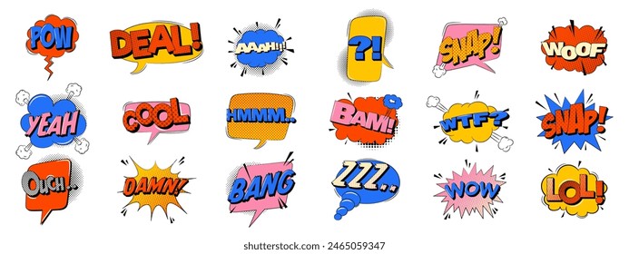 Set of comic speech bubbles in trendy retro style