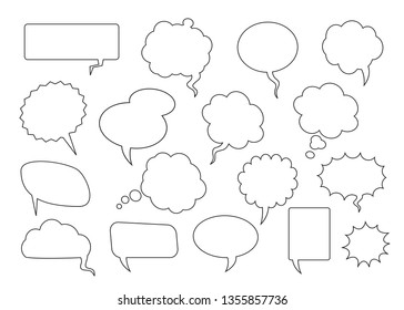 Set of comic speech bubbles. Vector Illustration and graphic elements. Black speech ballons on transparent background. Vector outline,