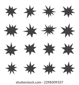 Set of comic splash, explosion, burst, bang, blast, shine, star vector on white background.