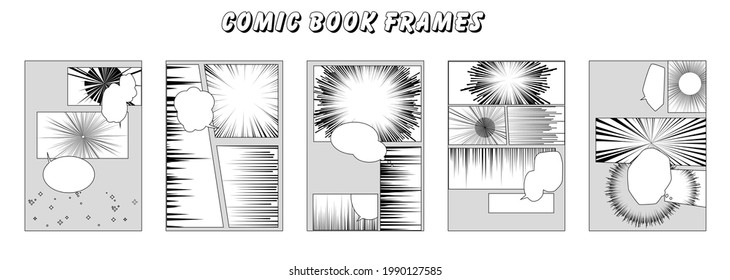 Set of comic strip, a sequence of panels with empty space for text and drawings.