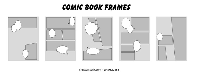 Set of comic strip, a sequence of panels with empty space for text and drawings.