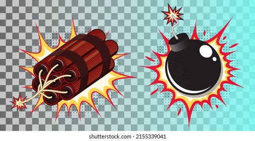 Set of comic style bomb and dynamite. Vector illustration
