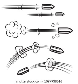 Set Of Comic Style Bullet Action Effects . Design Element For Poster, Card, Banner, Flyer. Vector Illustration