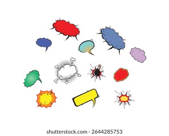 Conjunto de bolhas de fala vazia em estilo cômico em formato de silhueta isolado no fundo branco para texto, legendas e desenhos animados modelos de design de diálogo