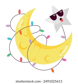 Set of Comic Style Moon Emoji Stickers

