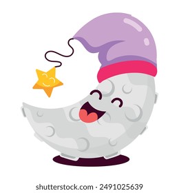 Set of Comic Style Moon Emoji Stickers

