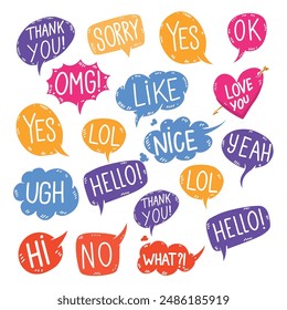 Set of comic style phrases isolated on white background. Pop art style phrases set. Wow! Oops! Whop!  Design element for poster, flyer. Vector design element.