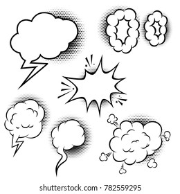 Set of comic style speech balloons. Design elements for poster, banner, card. Vector illustration