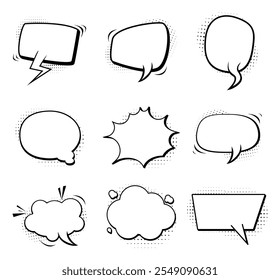 set of comic style speech bubble chat vector image. halftone shadow retro bubble chat collection