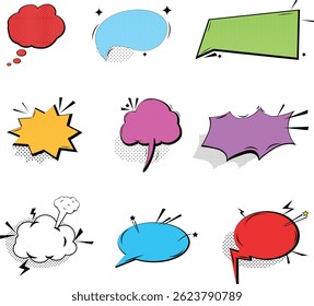 Set of comic style speech bubble with halftone effect