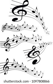 Set of comic style various music notes on stave, vector illustration