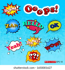 Set of Comic Text, Pop Art style. Stickers in different formats and colors. EPS 10