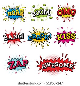 Set of Comic Text in Pop Art Style. Vector Illustration