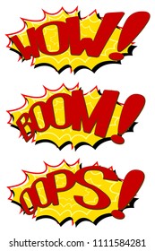 Set Comic Text Speeches. Icons Lettering of Wow. Boom and Oops. Poster for Print in a Flat Style. Vector Illustration