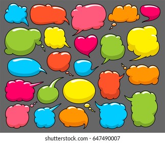 set of comics bubbles, thoughts and emotions, color bubble with a black outline, vector