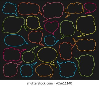 set of comics bubbles, thoughts and emotions, color outline, vector