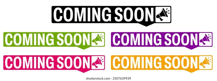 set coming soon icon label. upcoming product sign symbol design vector illustration
