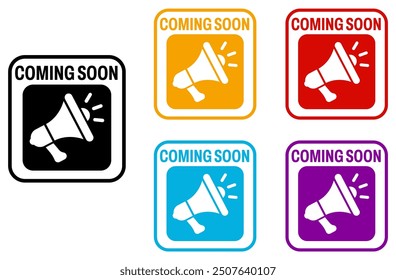 set coming soon icon. megaphone reminder sign design vector illustration