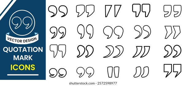 Set of comma, quote mark line icon, quotes icon vector sign design. Quotation mark icon, sign and symbol. Quote mark icons set on white background. Vector illustration.