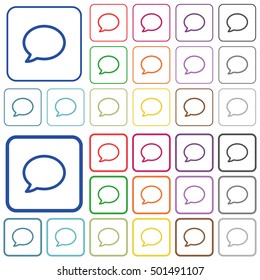 Set of comment flat rounded square framed color icons on white background. Thin and thick versions included.