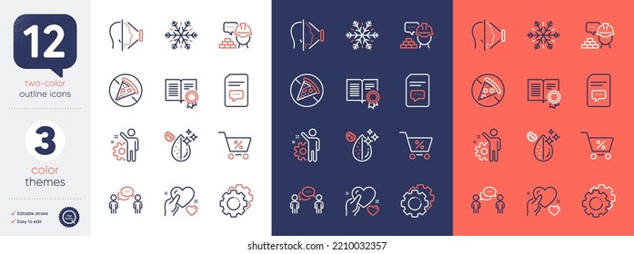Conjunto de comentarios, oferta especial y iconos de la línea de alimentos Prohibición. Incluya los engranajes de configuración, el corazón de espera, los iconos del aire acondicionado. Empleado, Consultoría, elementos web de Diploma. Agua sucia. Vector