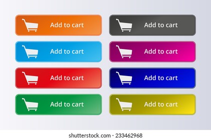 Set of commerce colorful buttons. Add to cart