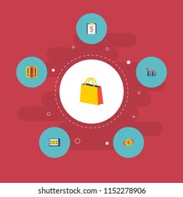 Set of commerce icons flat style symbols with library, financial task, graph and other icons for your web mobile app logo design.