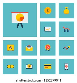 Set of commerce icons flat style symbols with money bag, infographic, cash and other icons for your web mobile app logo design.