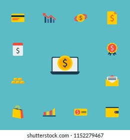Set of commerce icons flat style symbols with bill, financial award, letter and other icons for your web mobile app logo design.