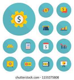 Set of commerce icons flat style symbols with calculator, atm, gold and other icons for your web mobile app logo design.