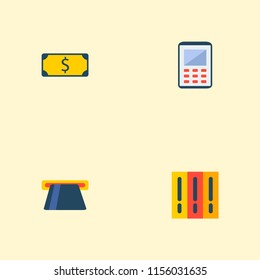 Set of commerce icons flat style symbols with calculator, atm, library and other icons for your web mobile app logo design.
