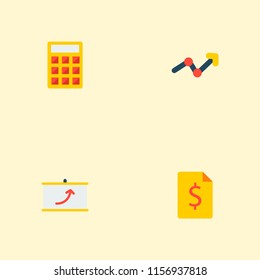 Set of commerce icons flat style symbols with currency, statistic, calculate and other icons for your web mobile app logo design.