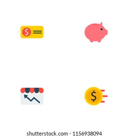 Set of commerce icons flat style symbols with store statistics, bill, piggy bank and other icons for your web mobile app logo design.
