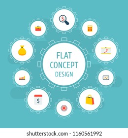 Set of commerce icons flat style symbols with diagram, briefcase, financial research and other icons for your web mobile app logo design.