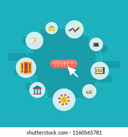 Set of commerce icons flat style symbols with atm, diagram, presentation and other icons for your web mobile app logo design.