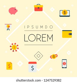 Set of commerce icons flat style symbols with pay day, money source, piggy bank and other icons for your web mobile app logo design.