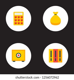 Set of commerce icons flat style symbols with money bag, library, calculate and other icons for your web mobile app logo design.