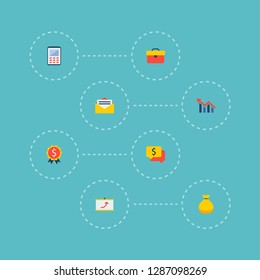 Set of commerce icons flat style symbols with graph, letter, money bag and other icons for your web mobile app logo design.