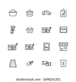 Set of commerce related vector line icons. Premium linear symbols pack. Vector illustration isolated on a white background. Web symbols for web sites and mobile app. Trendy design. 