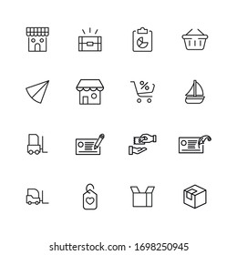 Set of commerce related vector line icons. Premium linear symbols pack. Vector illustration isolated on a white background. Web symbols for web sites and mobile app. Trendy design. 