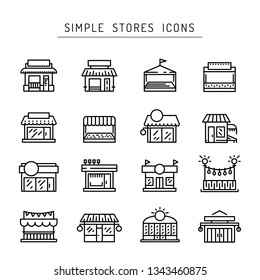 Set commerce store front outline vector icon. Illustration building facade shop minimalistic flat style. Icon. Icons of commercial buildings and premises for shops and public service companies