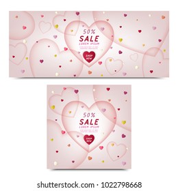 set of commercial banner heart layers frame ,colorful heart shape falling,cute vector illustration for commercial text,valentine's day,space for text