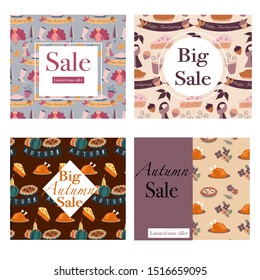 Set of commercial banners with thanks giving elements.Vector elements. Creative template