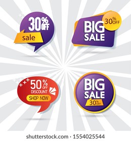 set commercial labels with lettering offer vector illustration design