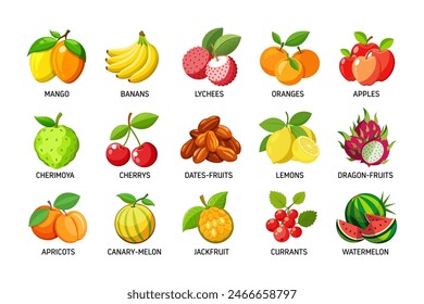 Conjunto de Ilustración vectorial de frutas comunes