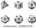 A set of common game dice used for roleplaying RPG or fantasy tabletop board games