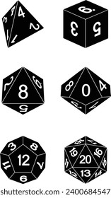 A set of common game dice used for roleplaying RPG or fantasy tabletop board games