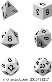 A set of common game dice used for roleplaying RPG or fantasy tabletop board games