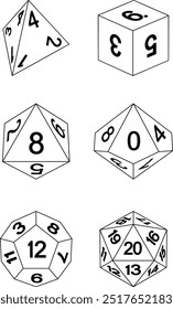 Un conjunto de dados de juego común utilizado para juegos de rol RPG o juegos de mesa de fantasía